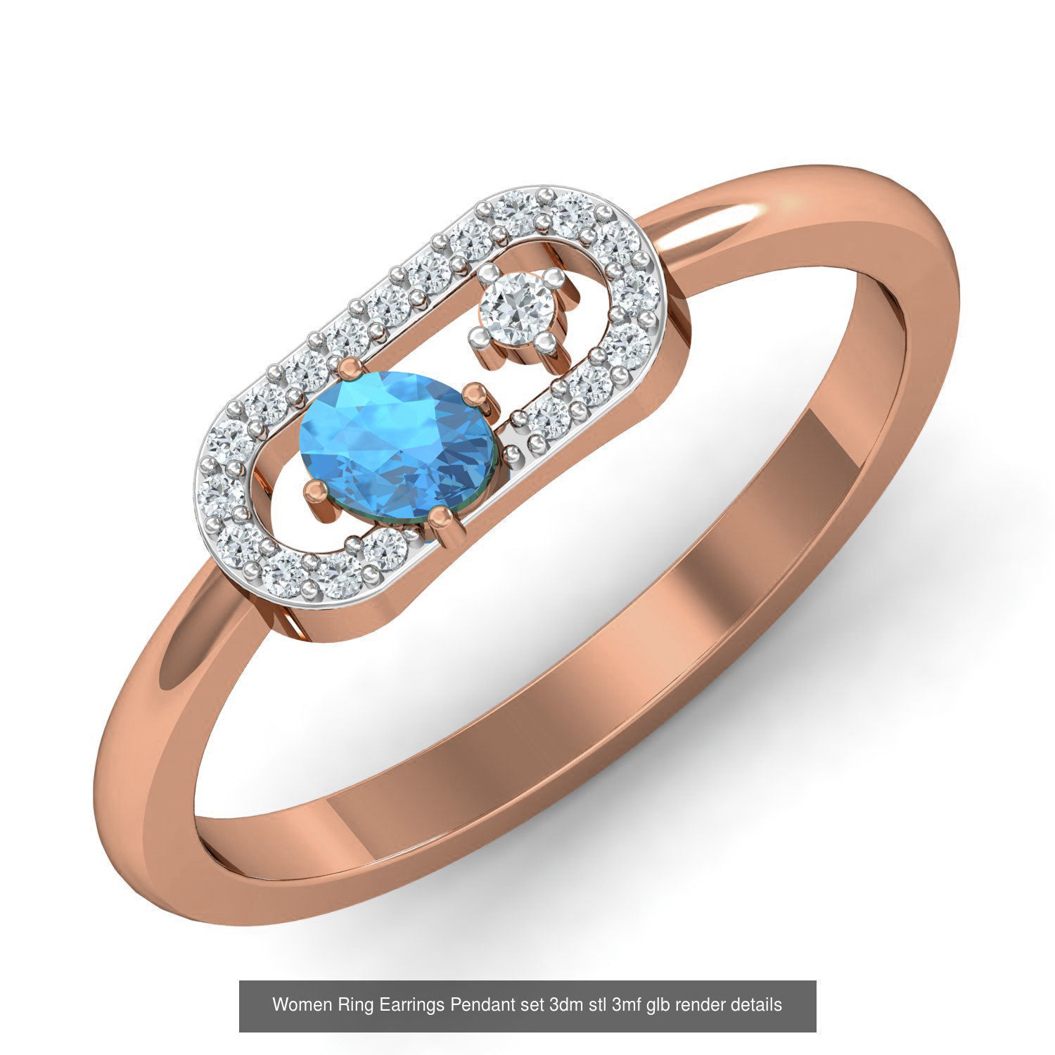 157 Women Ring Earrings Pendant set 3dm stl 3mf glb render 3D Model Collection_50