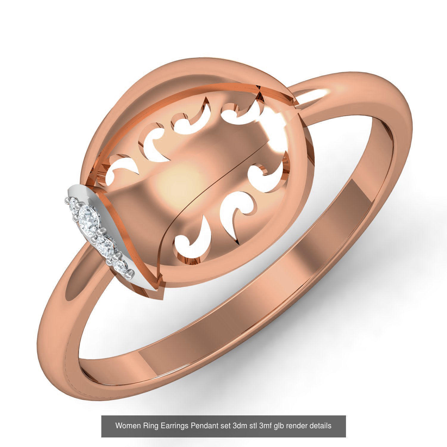 157 Women Ring Earrings Pendant set 3dm stl 3mf glb render 3D Model Collection_26