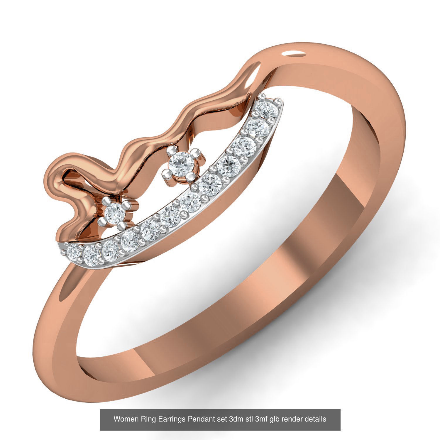 157 Women Ring Earrings Pendant set 3dm stl 3mf glb render 3D Model Collection_56