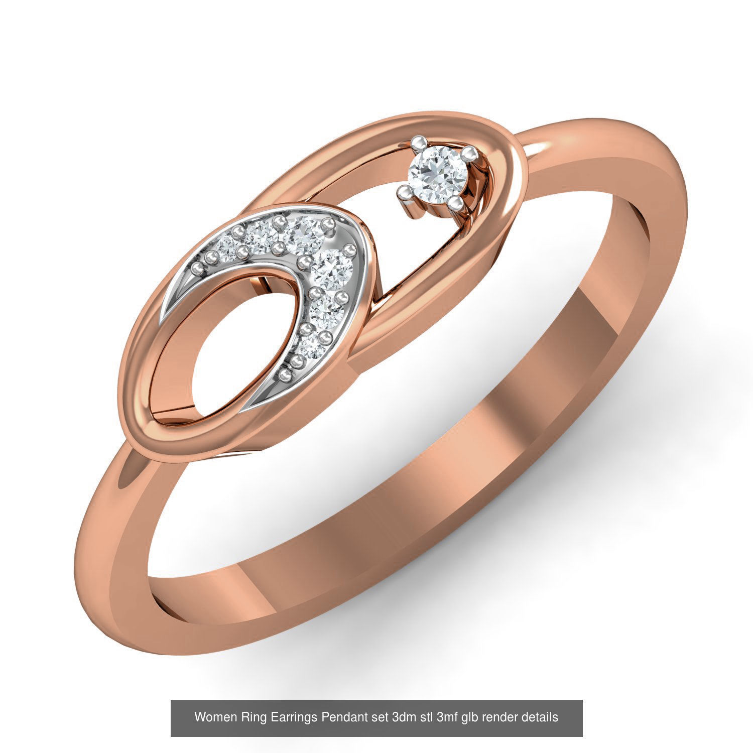 157 Women Ring Earrings Pendant set 3dm stl 3mf glb render 3D Model Collection_63