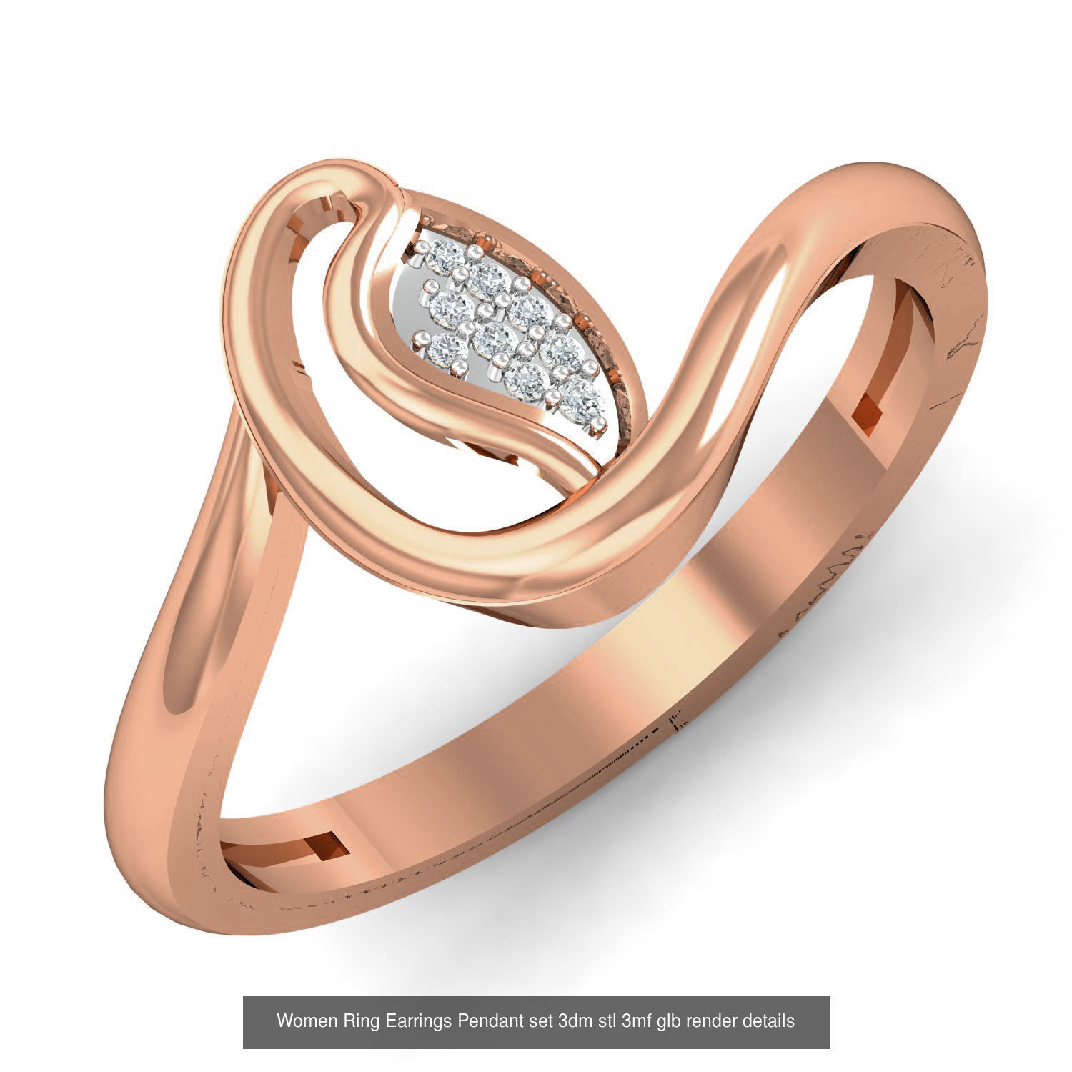 157 Women Ring Earrings Pendant set 3dm stl 3mf glb render 3D Model Collection_111