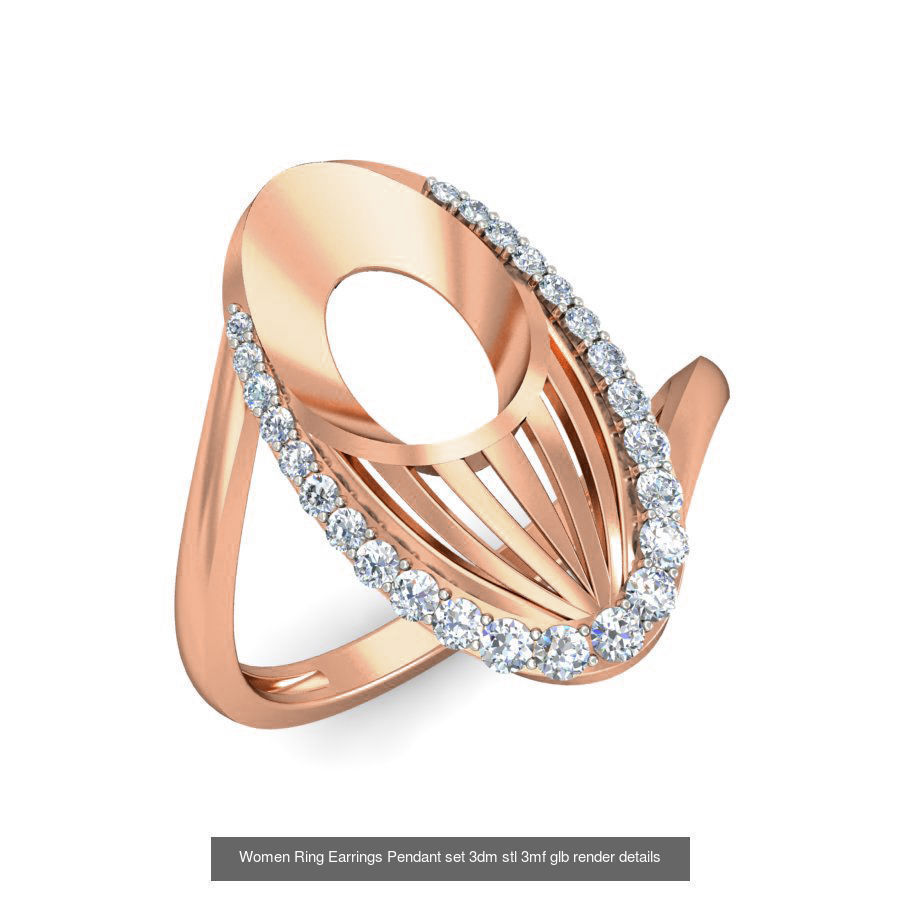 157 Women Ring Earrings Pendant set 3dm stl 3mf glb render 3D Model Collection_145