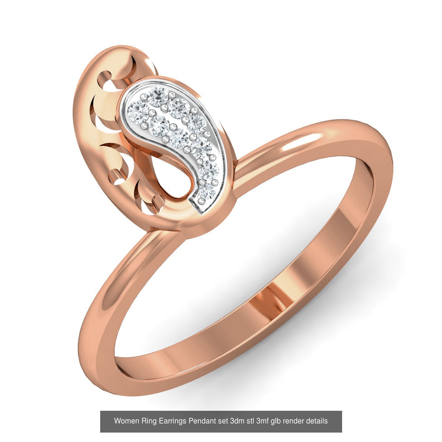 157 Women Ring Earrings Pendant set 3dm stl 3mf glb render 3D Model Collection_89