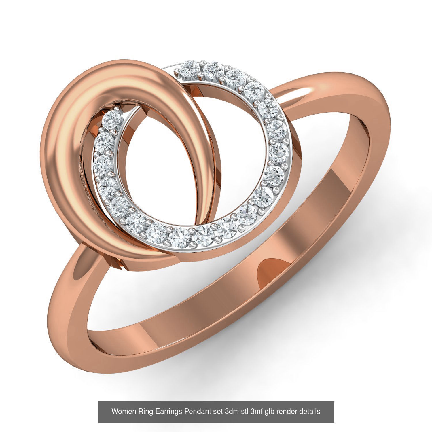 157 Women Ring Earrings Pendant set 3dm stl 3mf glb render 3D Model Collection_51