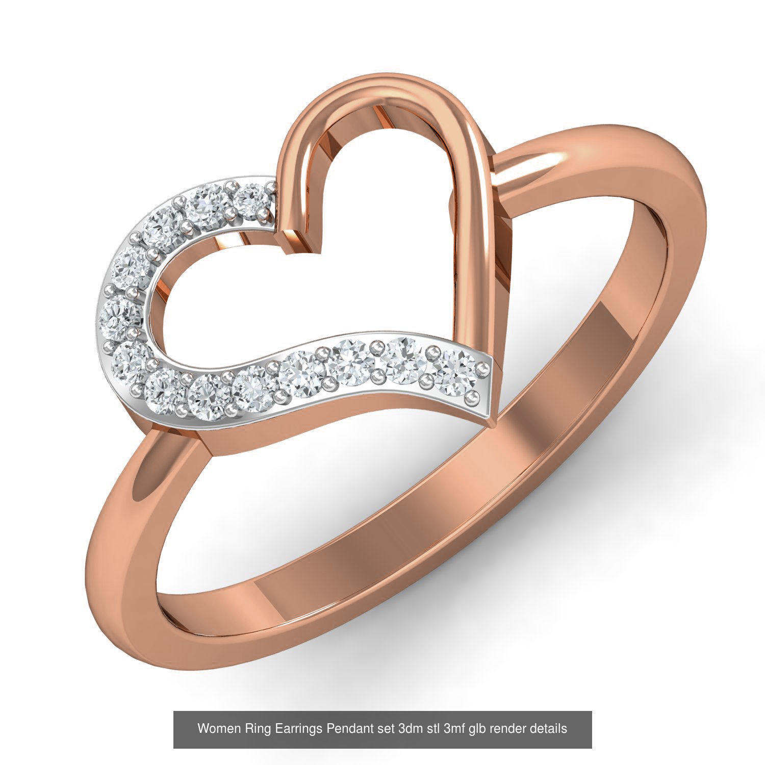 157 Women Ring Earrings Pendant set 3dm stl 3mf glb render 3D Model Collection_40