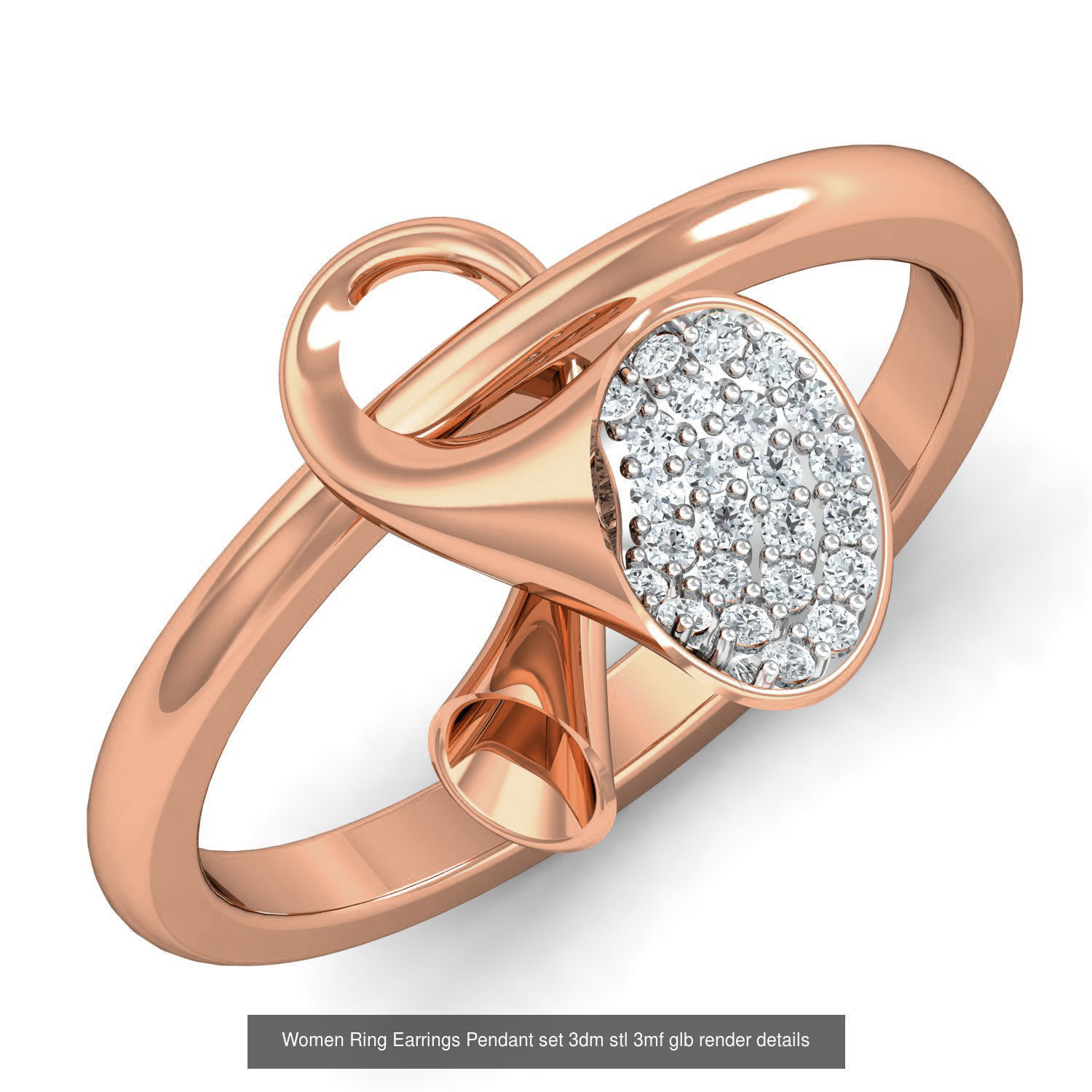 157 Women Ring Earrings Pendant set 3dm stl 3mf glb render 3D Model Collection_114