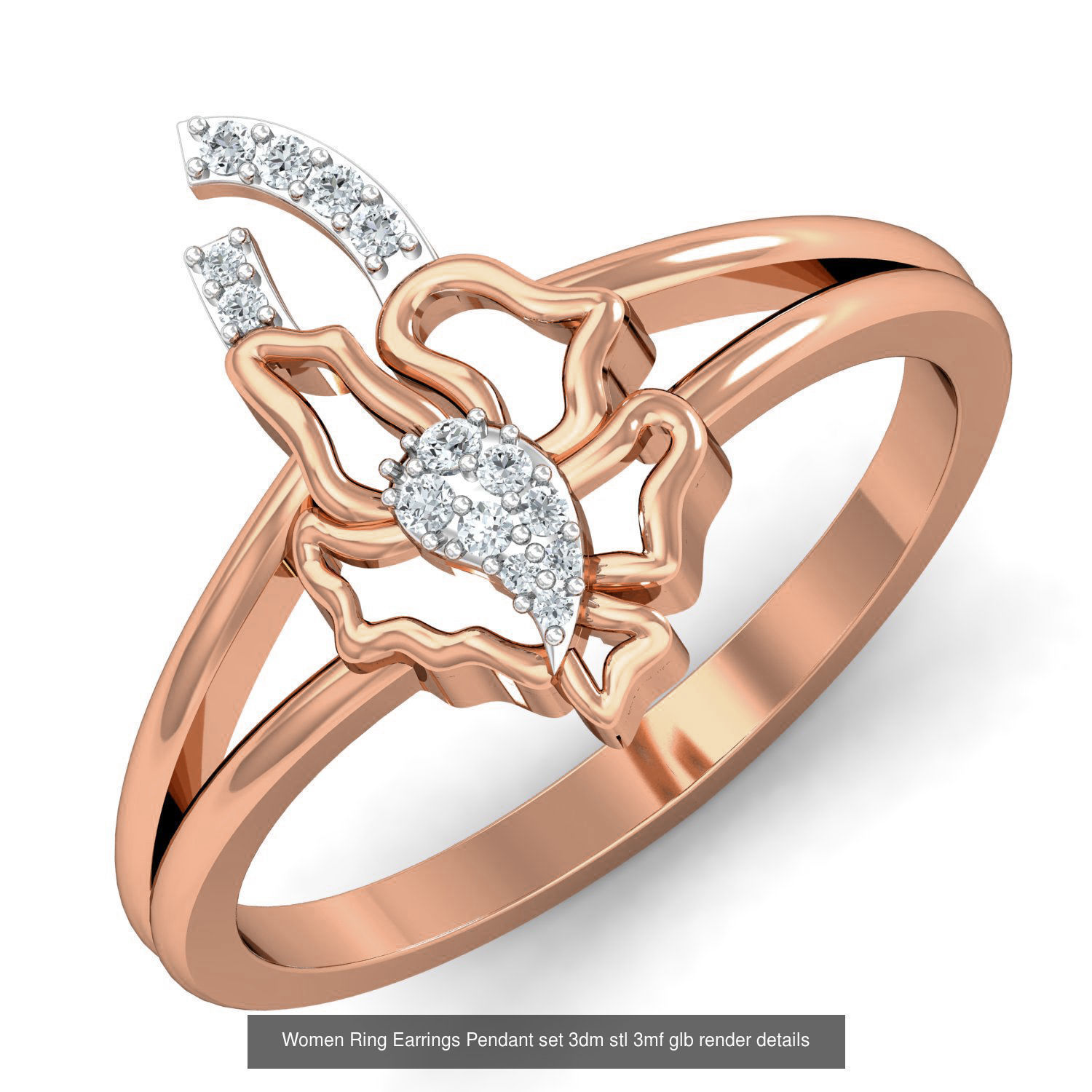 157 Women Ring Earrings Pendant set 3dm stl 3mf glb render 3D Model Collection_100