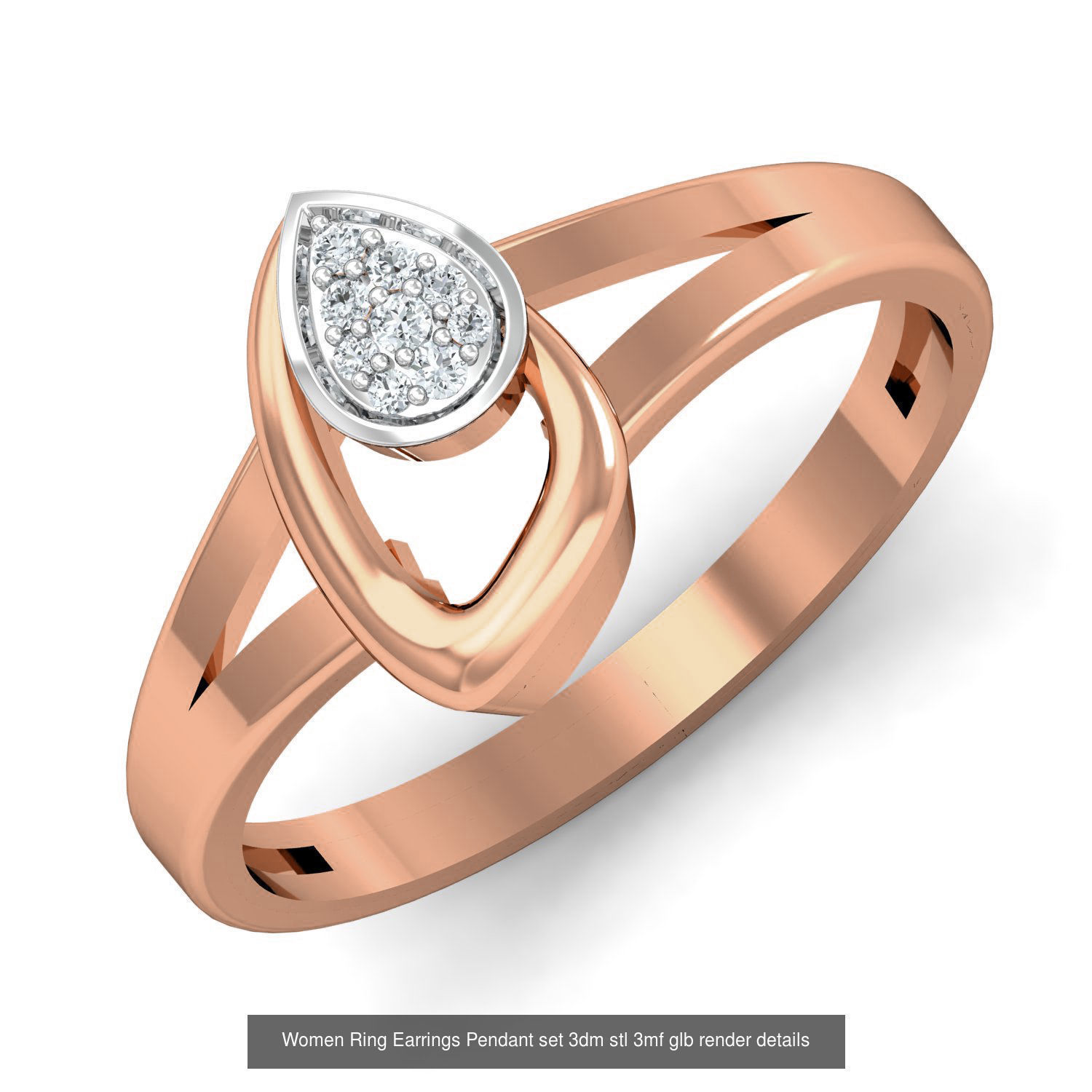 157 Women Ring Earrings Pendant set 3dm stl 3mf glb render 3D Model Collection_92