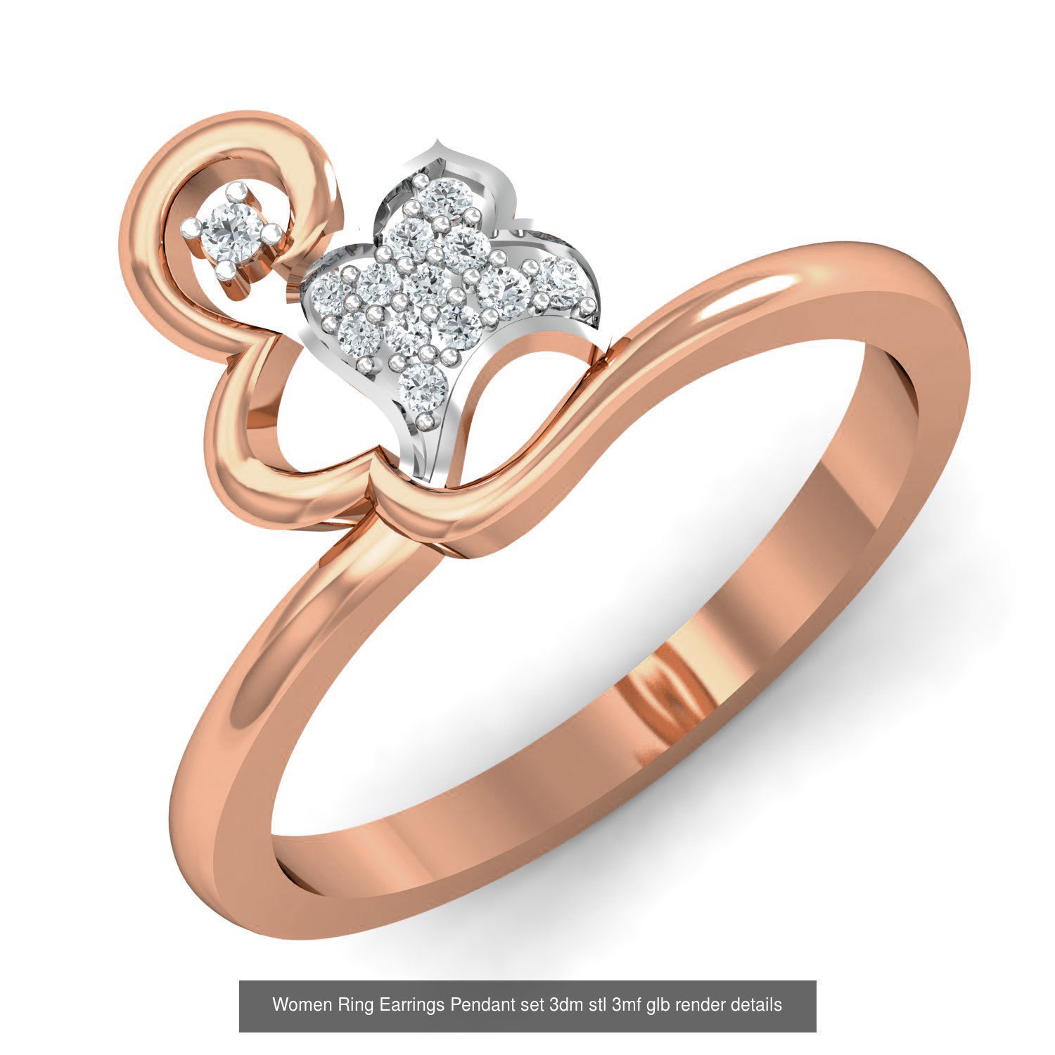 157 Women Ring Earrings Pendant set 3dm stl 3mf glb render 3D Model Collection_97