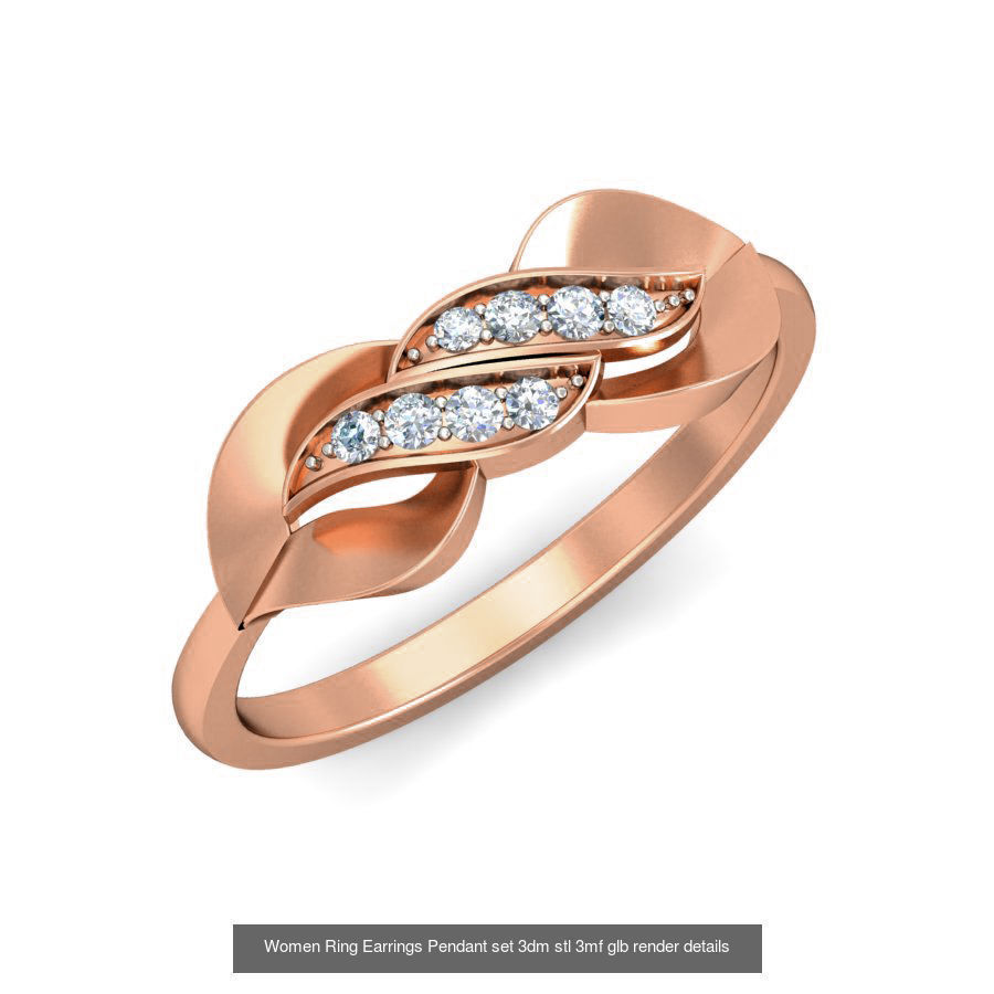 157 Women Ring Earrings Pendant set 3dm stl 3mf glb render 3D Model Collection_168