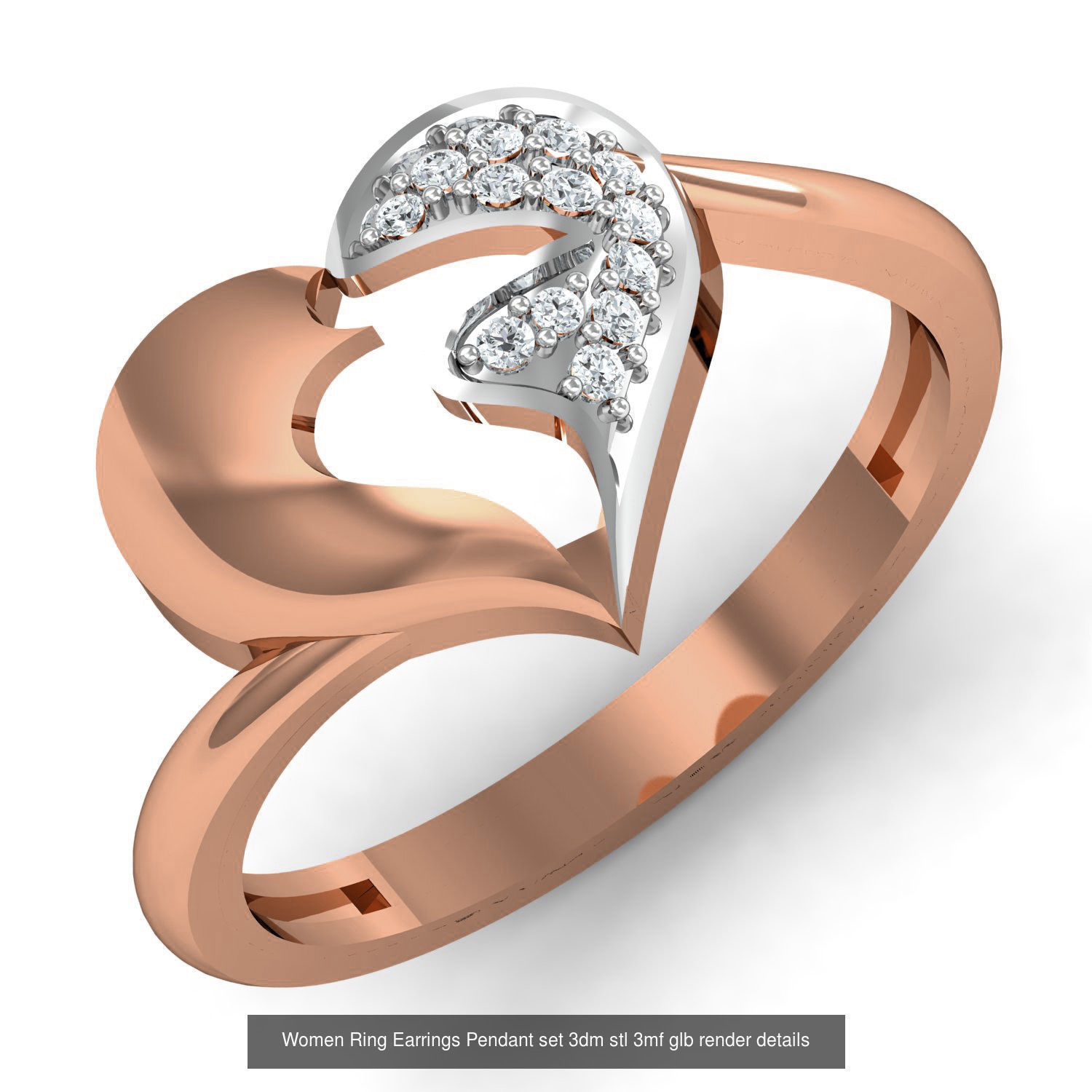 157 Women Ring Earrings Pendant set 3dm stl 3mf glb render 3D Model Collection_131