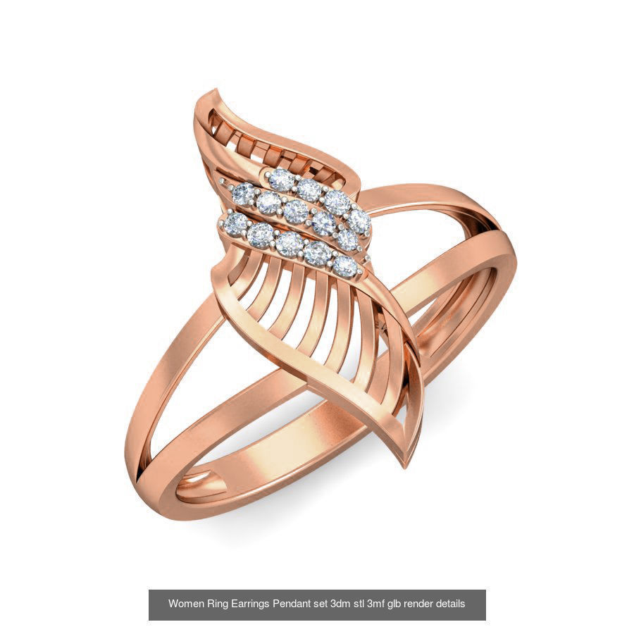 157 Women Ring Earrings Pendant set 3dm stl 3mf glb render 3D Model Collection_136