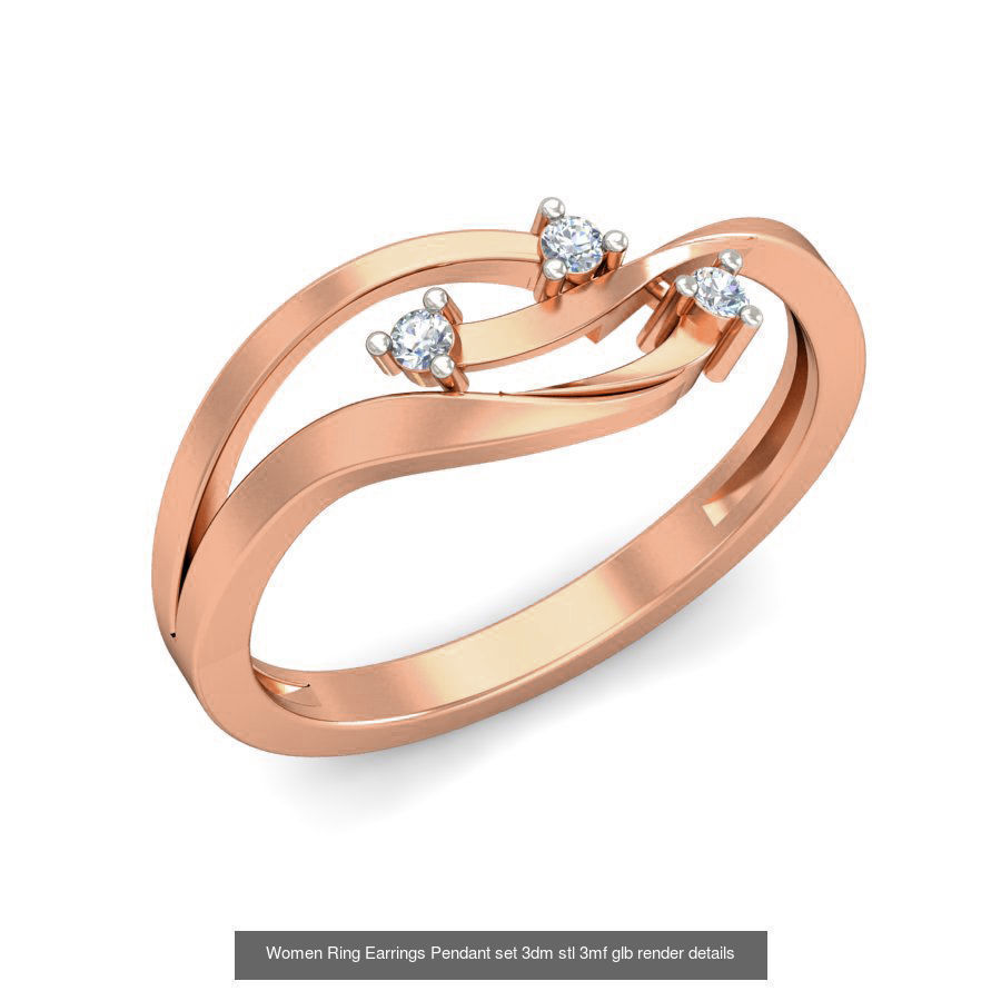 157 Women Ring Earrings Pendant set 3dm stl 3mf glb render 3D Model Collection_165