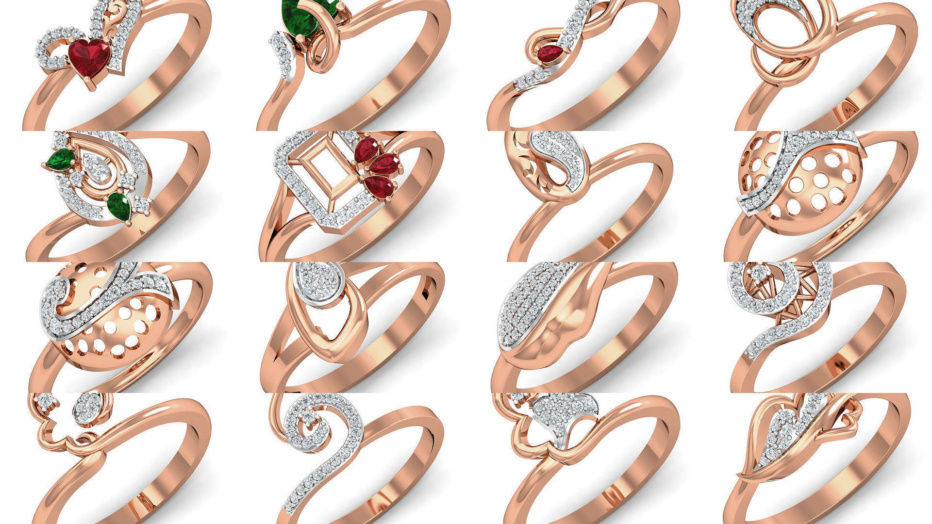 157 Women Ring Earrings Pendant set 3dm stl 3mf glb render 3D Model Collection_7