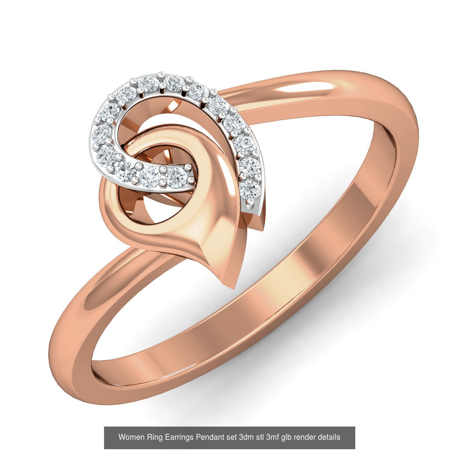 157 Women Ring Earrings Pendant set 3dm stl 3mf glb render 3D Model Collection_107