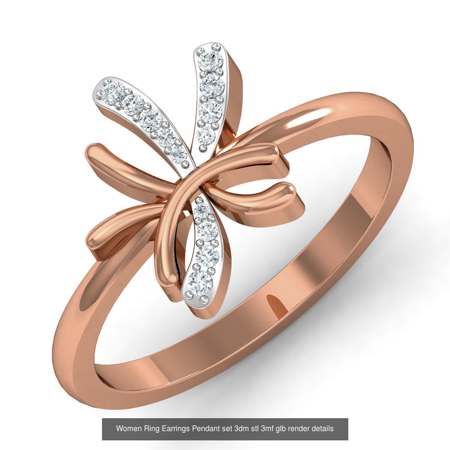 157 Women Ring Earrings Pendant set 3dm stl 3mf glb render 3D Model Collection_24