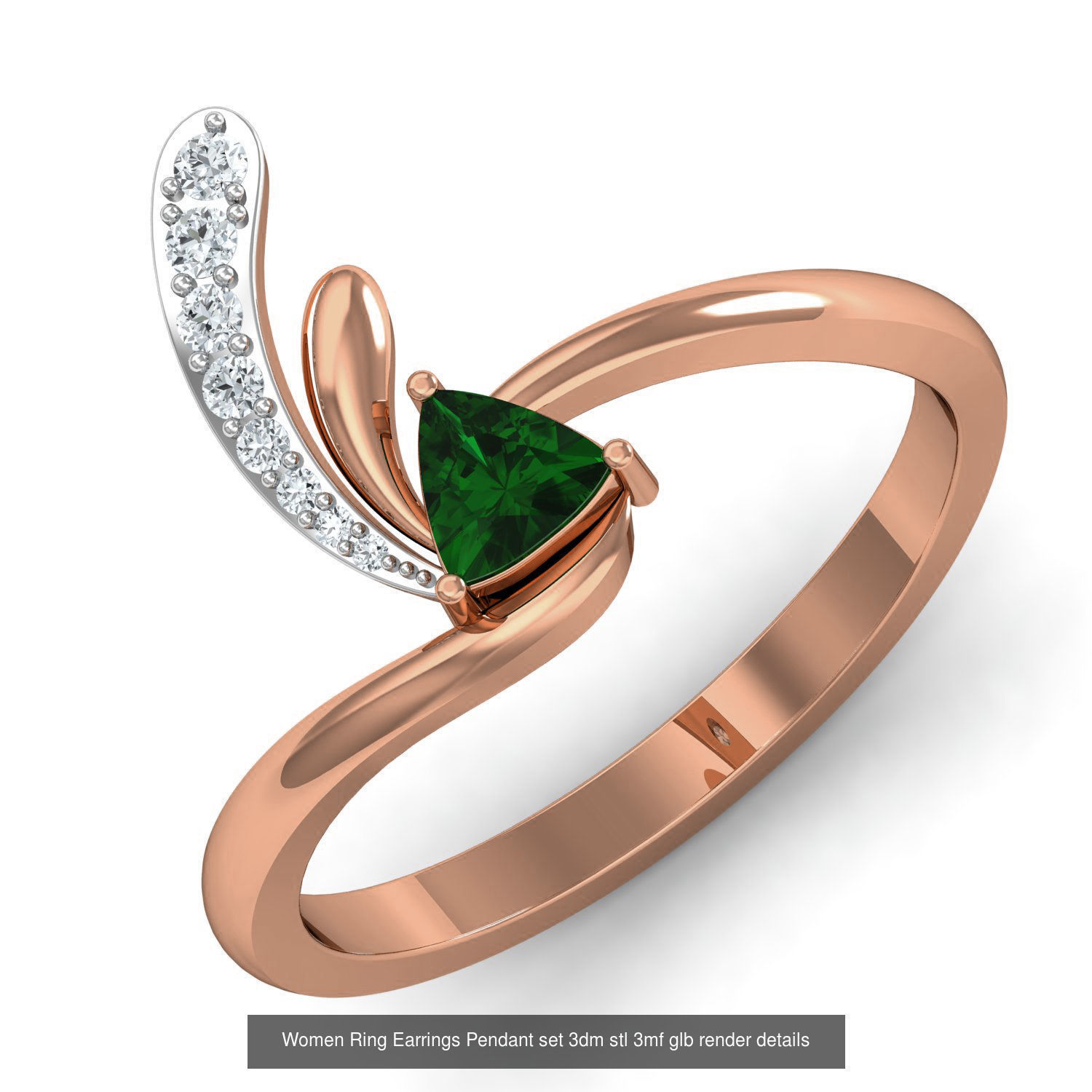 157 Women Ring Earrings Pendant set 3dm stl 3mf glb render 3D Model Collection_64