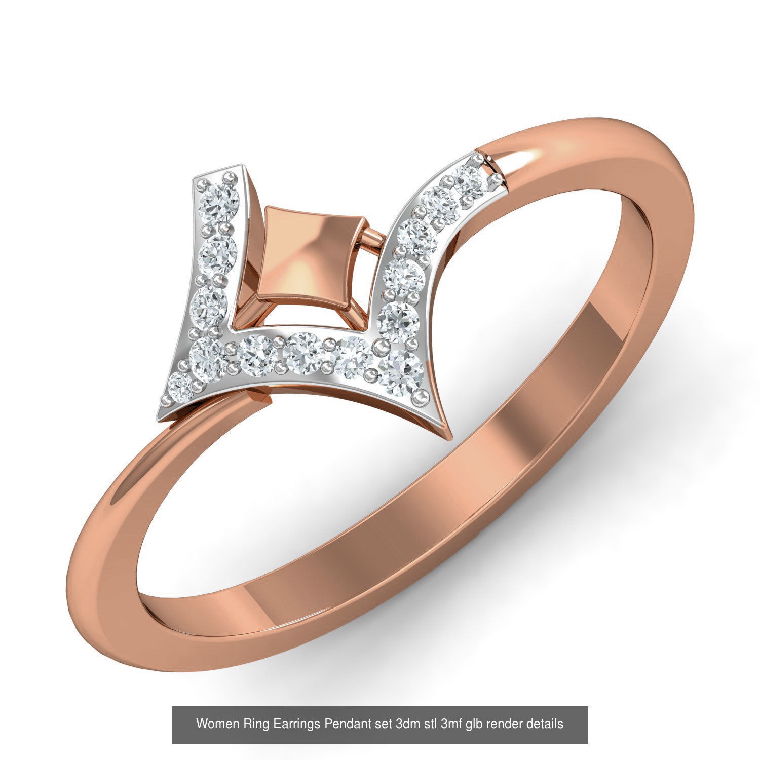 157 Women Ring Earrings Pendant set 3dm stl 3mf glb render 3D Model Collection_19