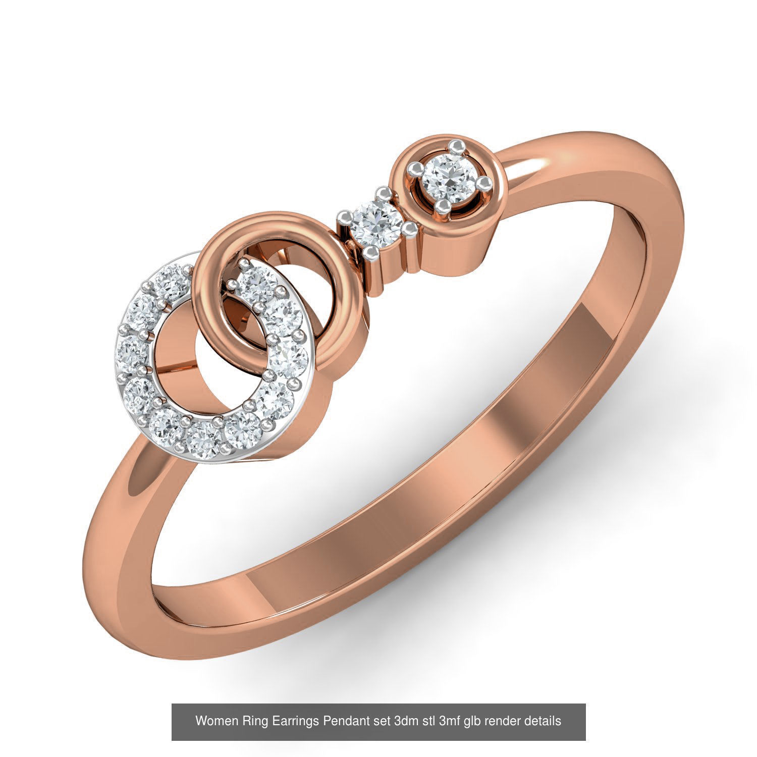 157 Women Ring Earrings Pendant set 3dm stl 3mf glb render 3D Model Collection_53