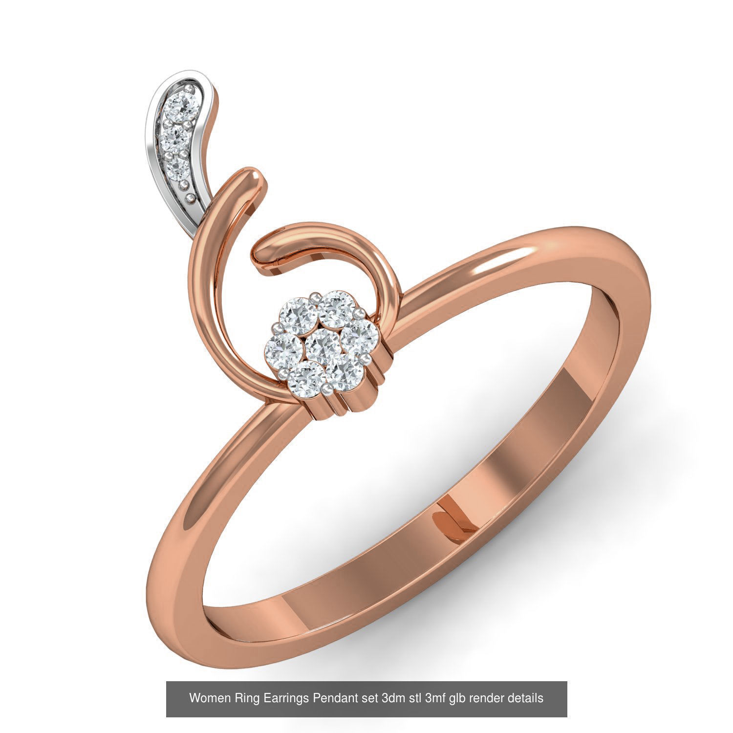 157 Women Ring Earrings Pendant set 3dm stl 3mf glb render 3D Model Collection_22