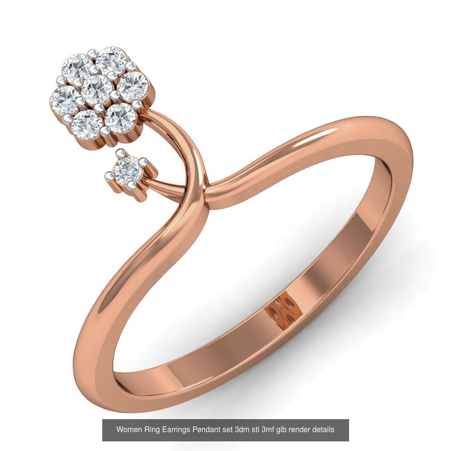 157 Women Ring Earrings Pendant set 3dm stl 3mf glb render 3D Model Collection_43