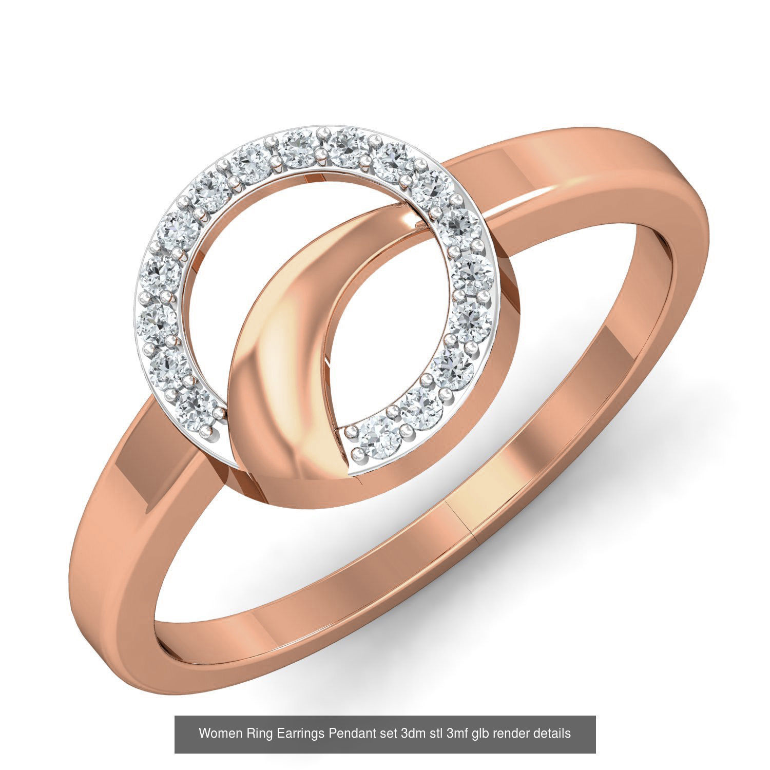 157 Women Ring Earrings Pendant set 3dm stl 3mf glb render 3D Model Collection_117