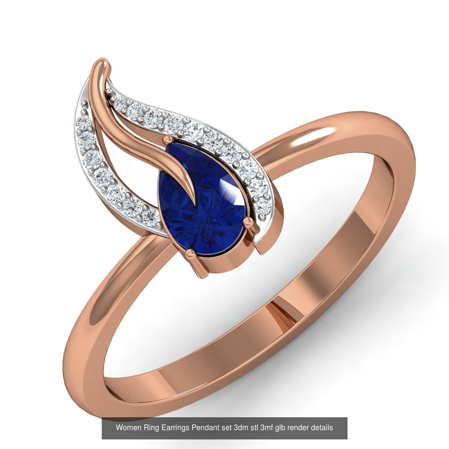 157 Women Ring Earrings Pendant set 3dm stl 3mf glb render 3D Model Collection_67