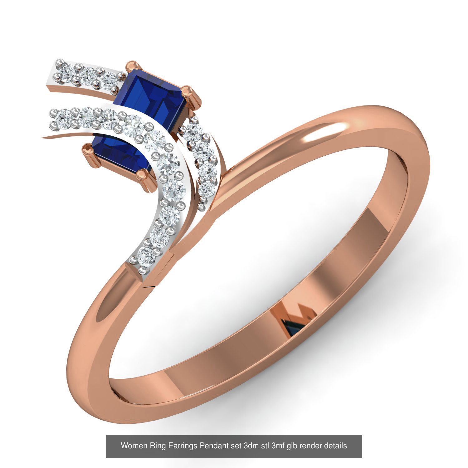 157 Women Ring Earrings Pendant set 3dm stl 3mf glb render 3D Model Collection_66