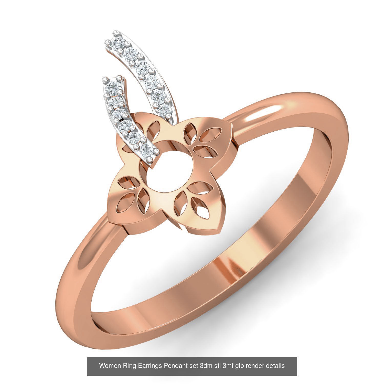 157 Women Ring Earrings Pendant set 3dm stl 3mf glb render 3D Model Collection_75