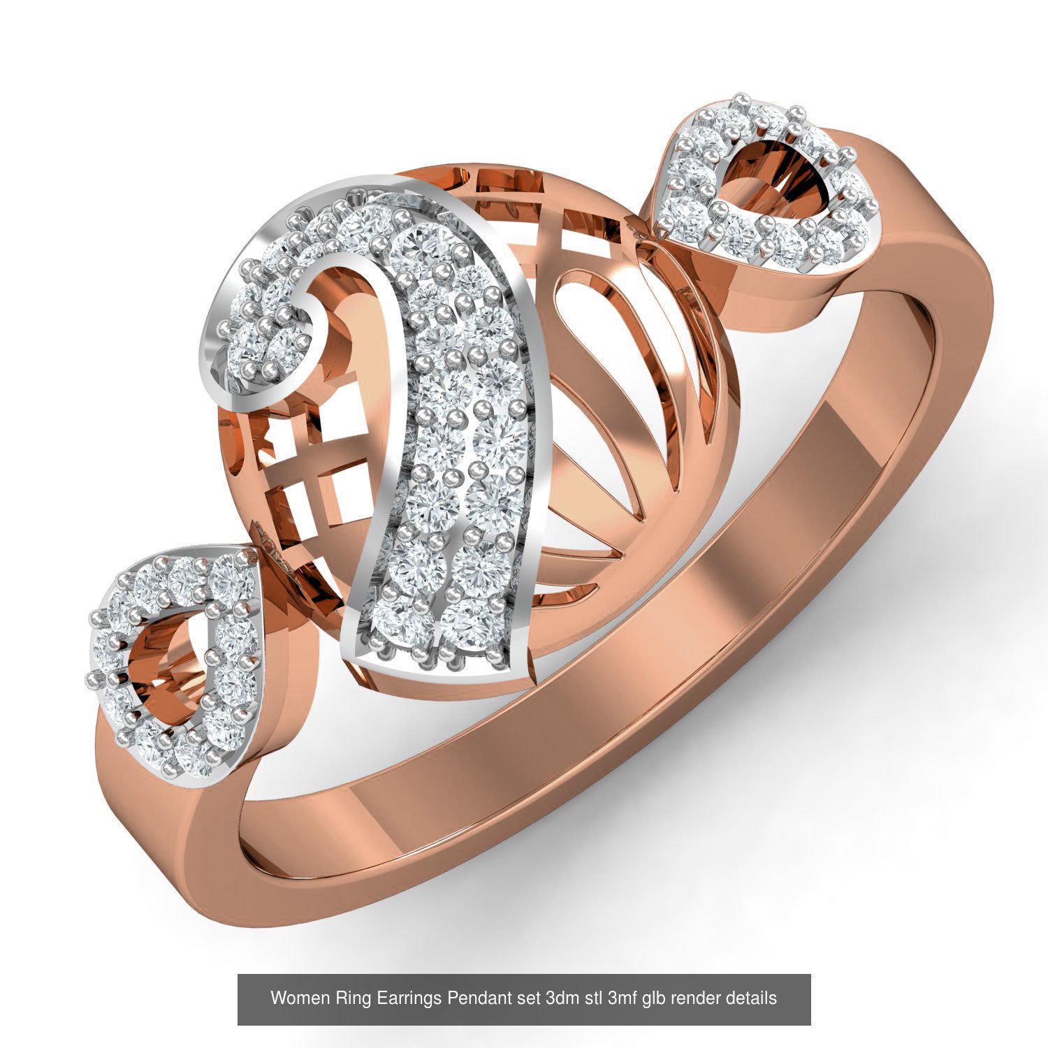 157 Women Ring Earrings Pendant set 3dm stl 3mf glb render 3D Model Collection_29