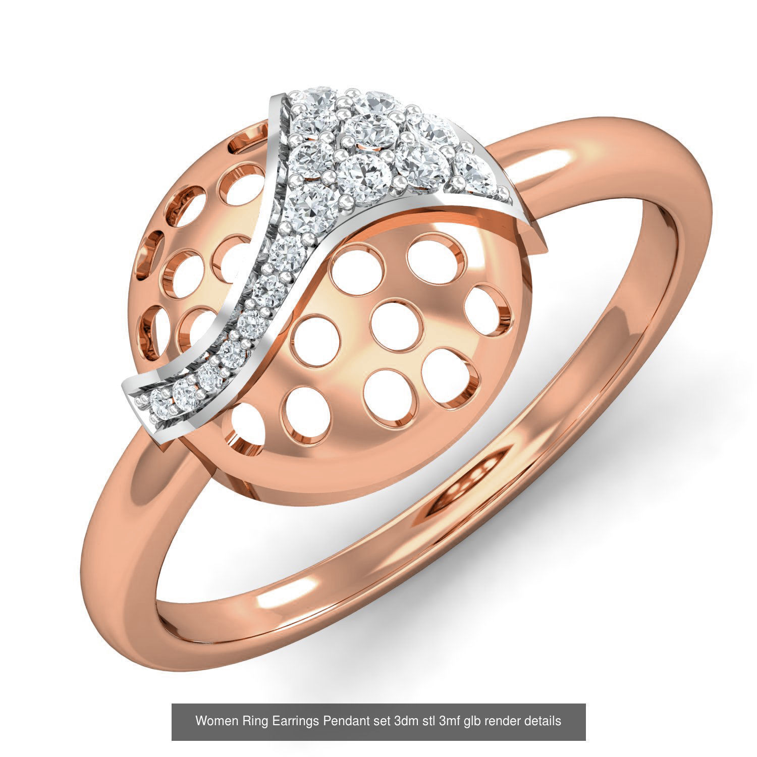 157 Women Ring Earrings Pendant set 3dm stl 3mf glb render 3D Model Collection_90