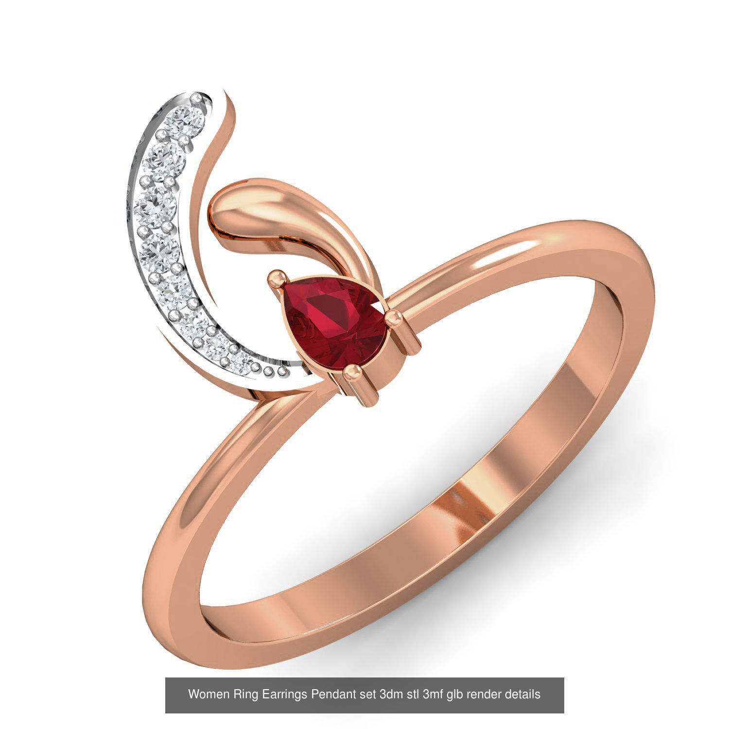 157 Women Ring Earrings Pendant set 3dm stl 3mf glb render 3D Model Collection_71