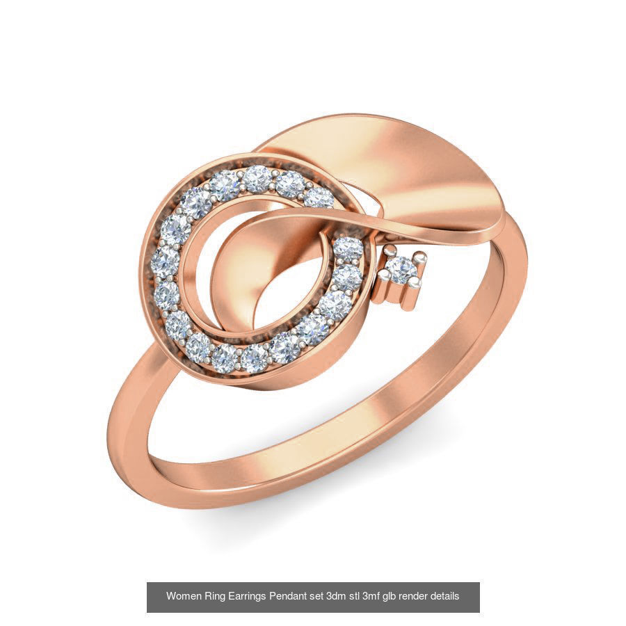 157 Women Ring Earrings Pendant set 3dm stl 3mf glb render 3D Model Collection_166