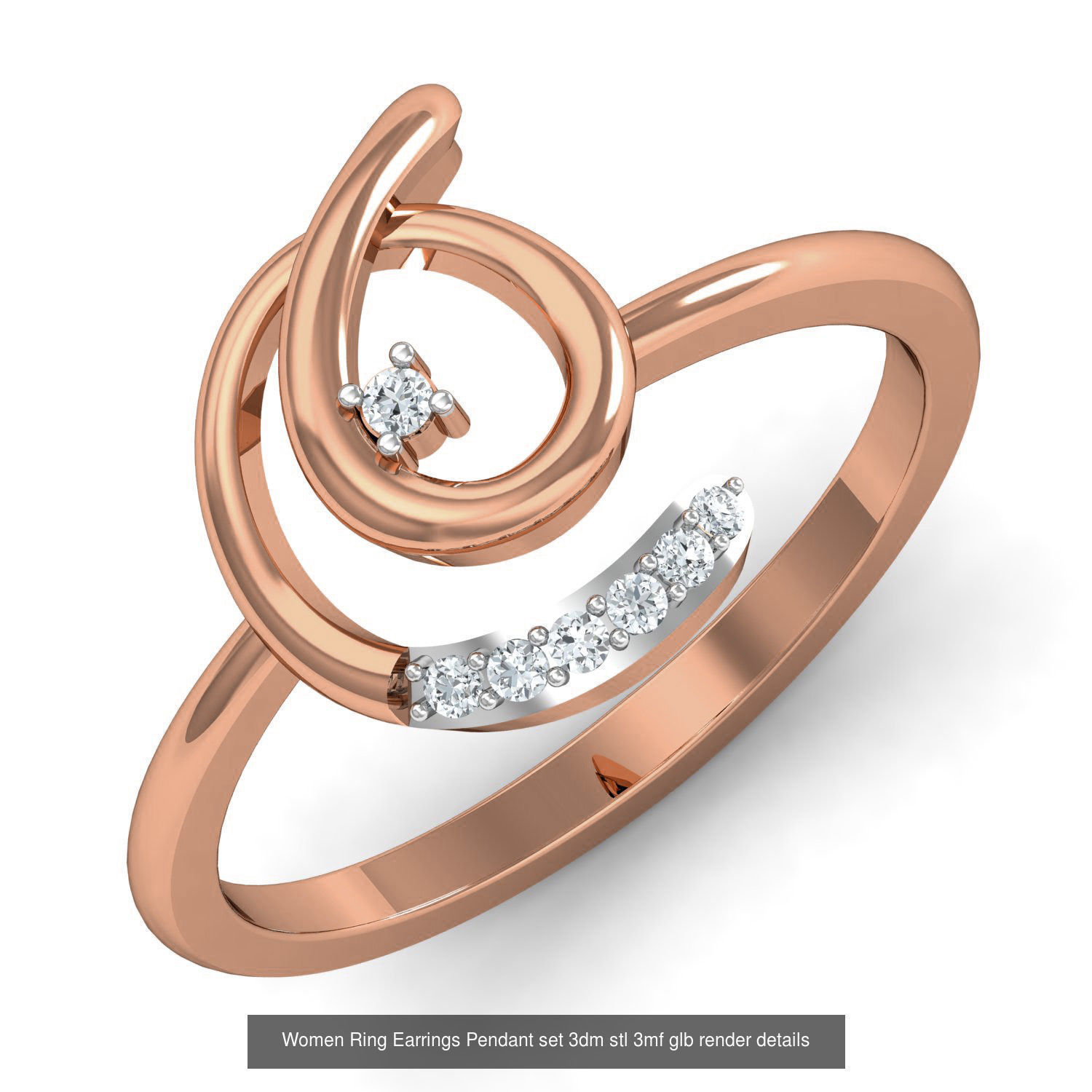 157 Women Ring Earrings Pendant set 3dm stl 3mf glb render 3D Model Collection_127