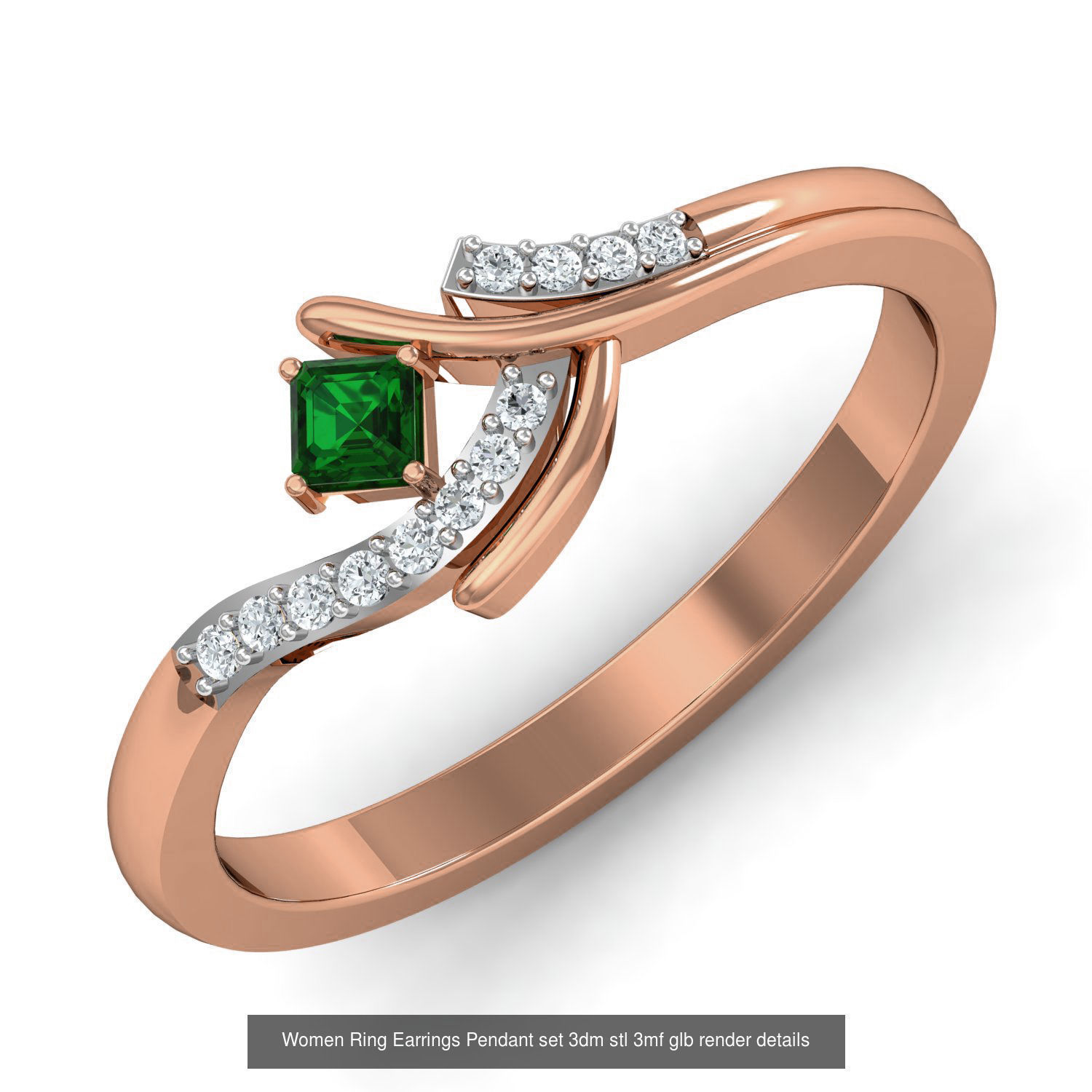 157 Women Ring Earrings Pendant set 3dm stl 3mf glb render 3D Model Collection_30