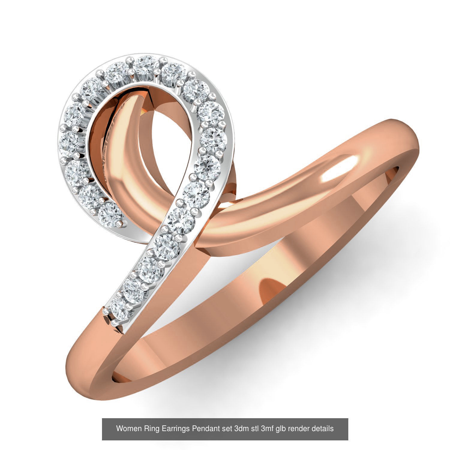 157 Women Ring Earrings Pendant set 3dm stl 3mf glb render 3D Model Collection_108