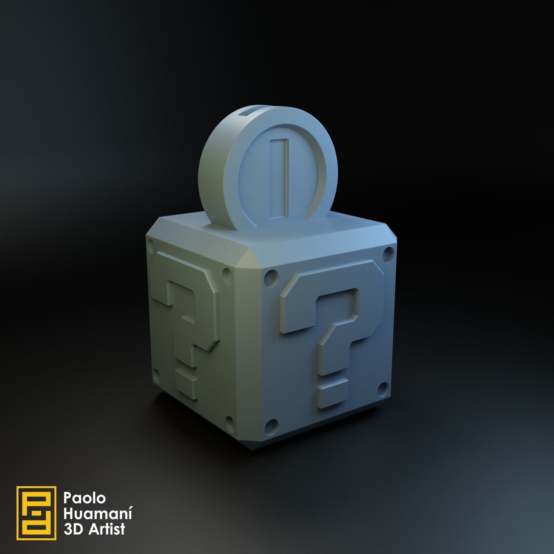 Brick Piggy Bank with Coin Mario Bros 3D print model_1
