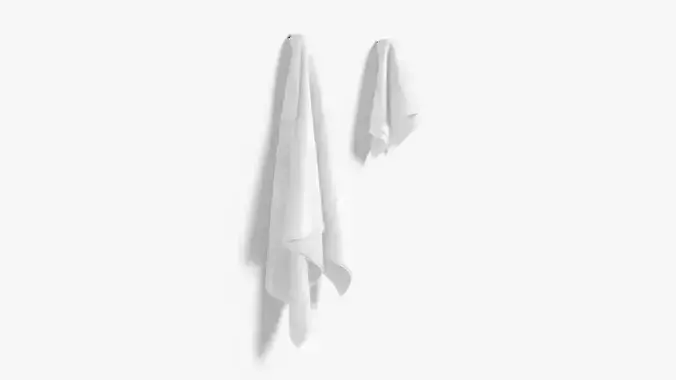 White Small Big Towel Hanging on Hook - hang shower bath towels Low-poly 3D model