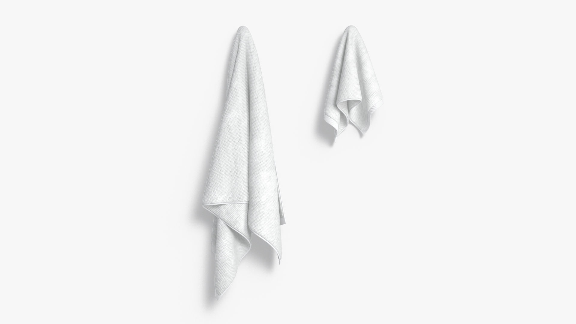 White Small Big Towel Hanging on Hook - hang shower bath towels Low-poly 3D model_1