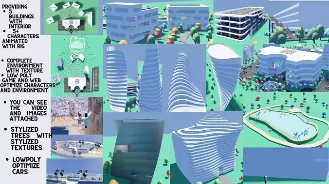A beautiful Low poly Virtual City for Games and Websites Low-poly 3D model