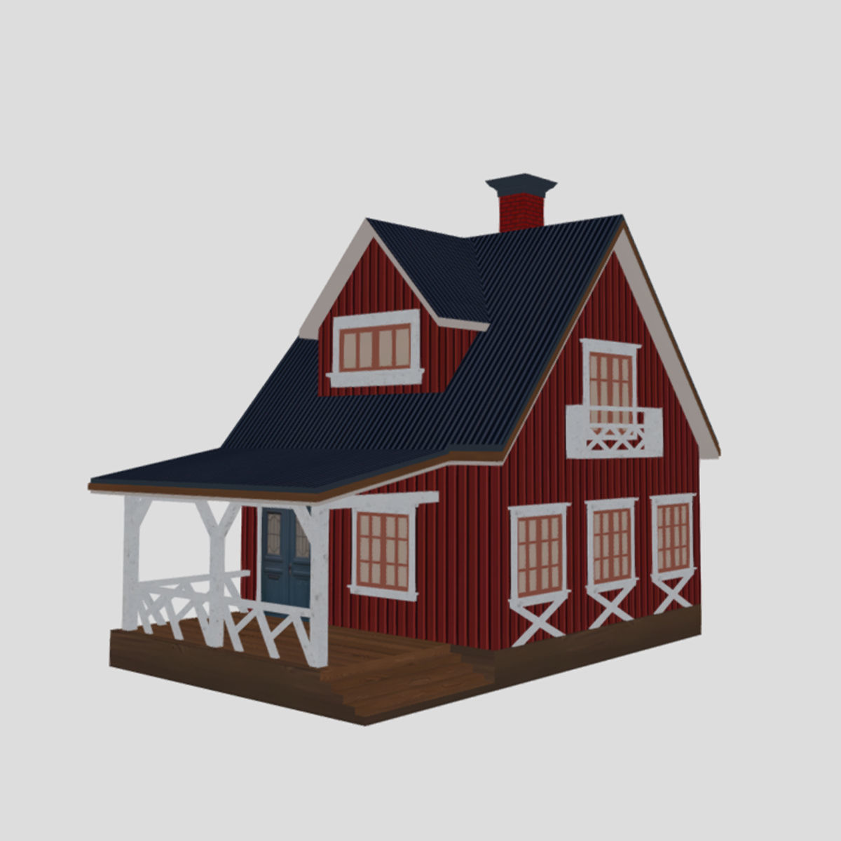 American Style Cottage - Town House Model Low-poly 3D model_8