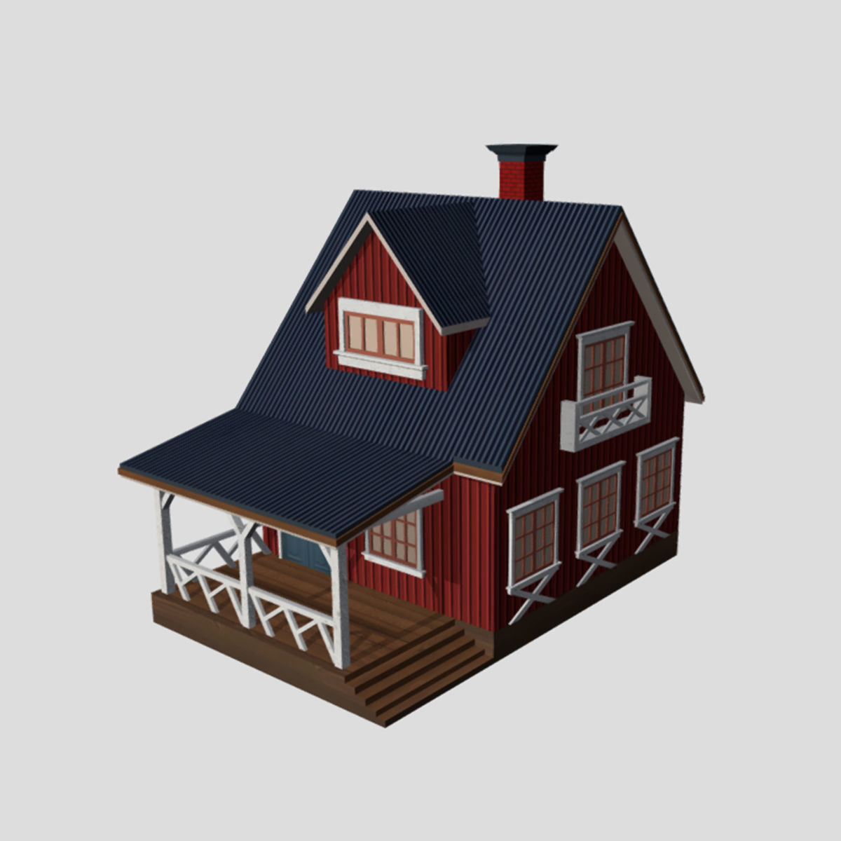 American Style Cottage - Town House Model Low-poly 3D model_4