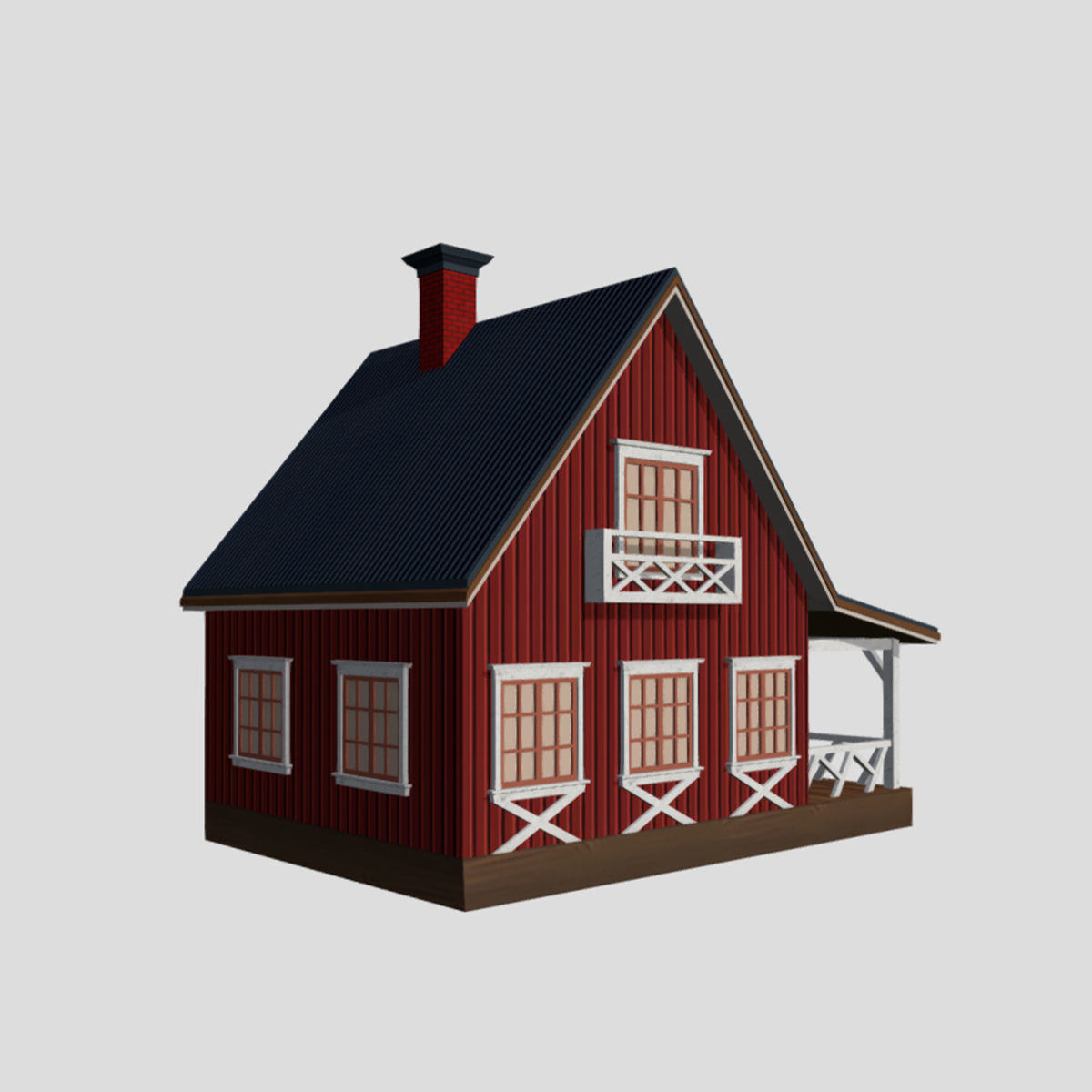 American Style Cottage - Town House Model Low-poly 3D model_2