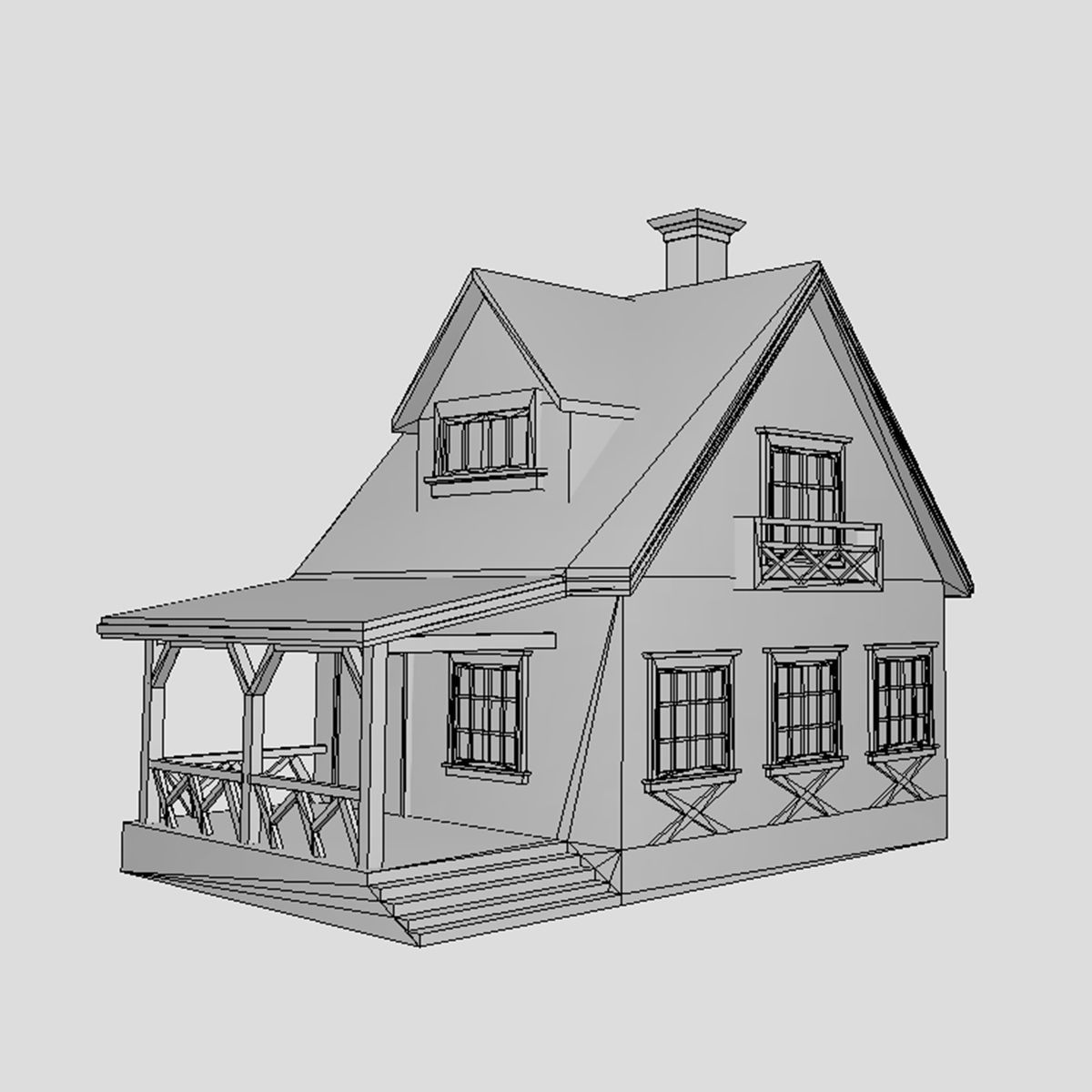 American Style Cottage - Town House Model Low-poly 3D model_6