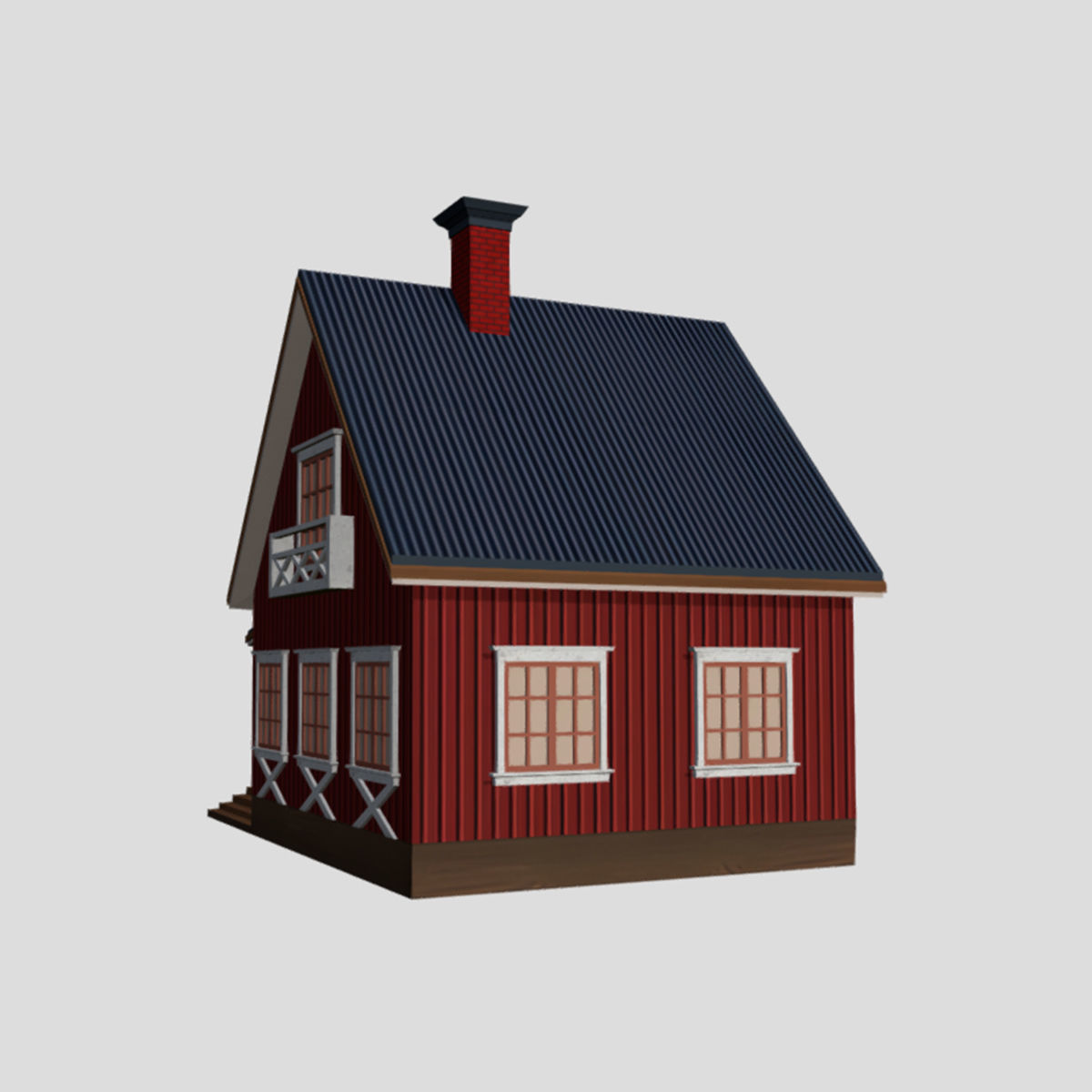 American Style Cottage - Town House Model Low-poly 3D model_3