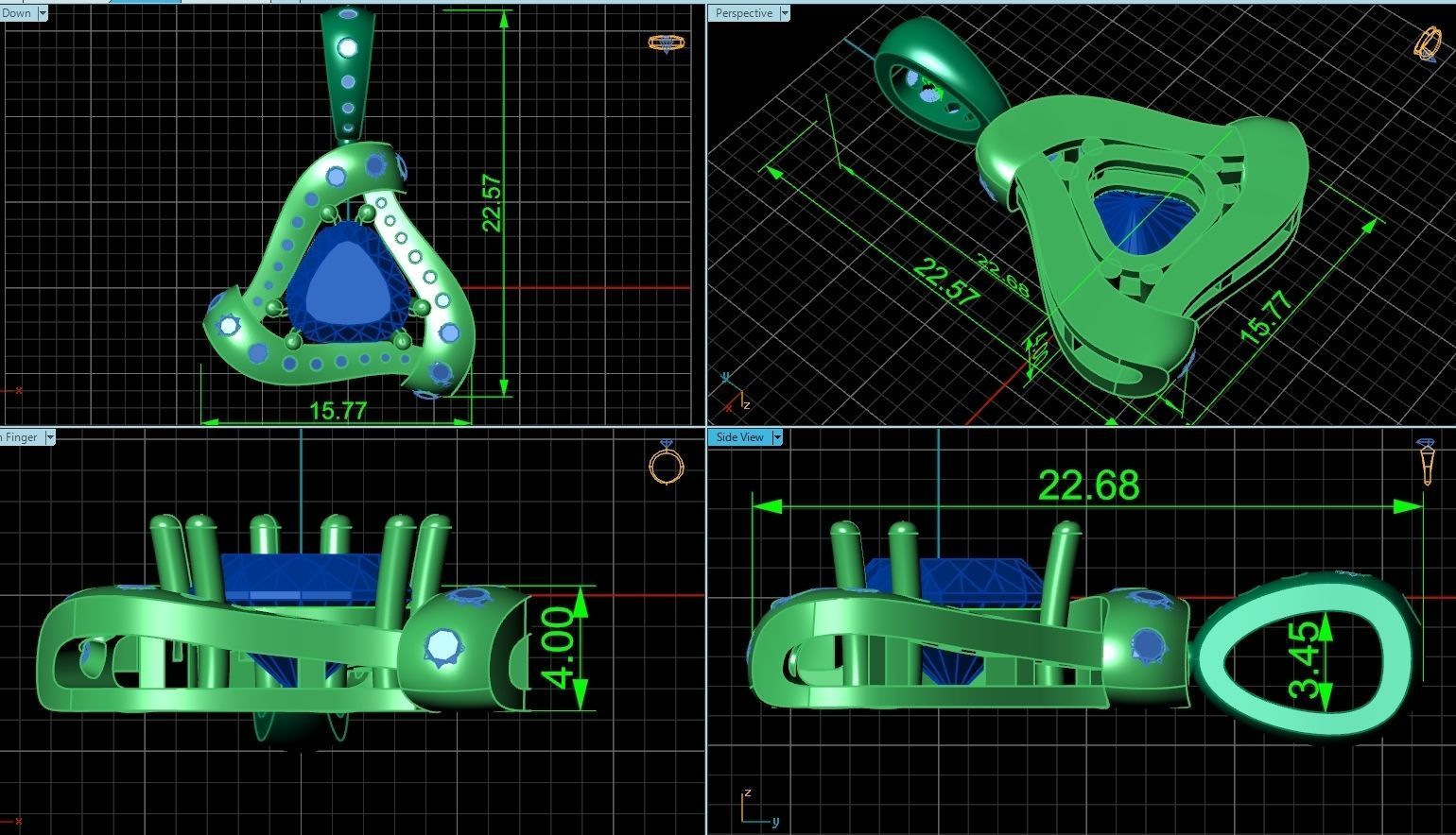 triangle pendant with stones 2670 3D print model_3