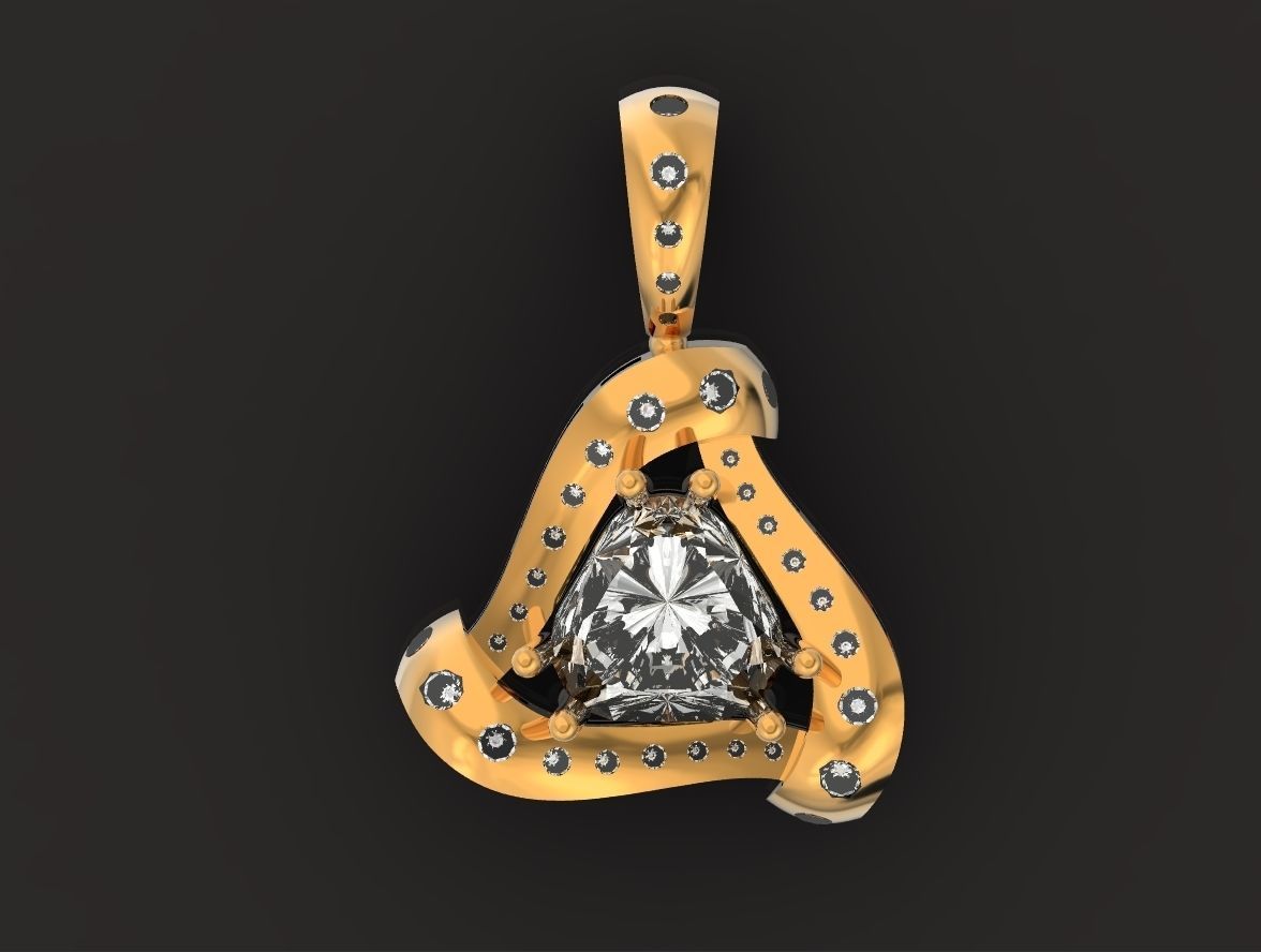 triangle pendant with stones 2670 3D print model_1
