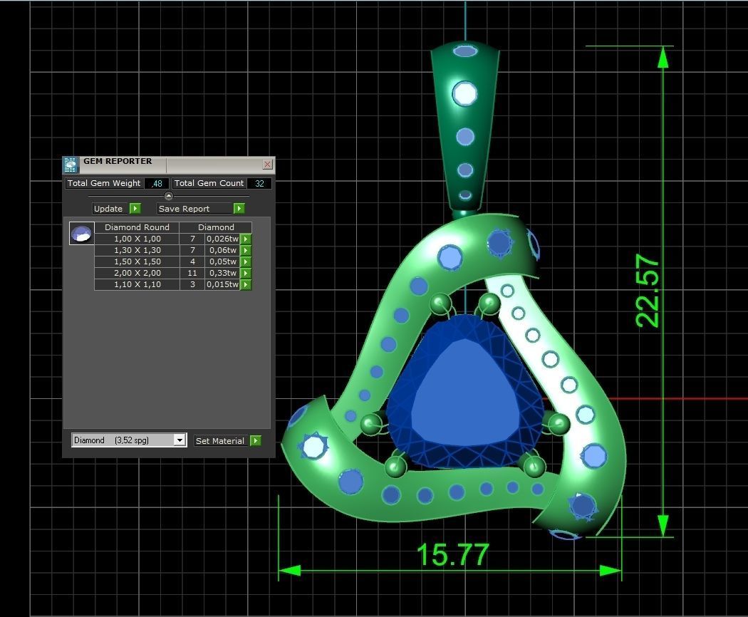 triangle pendant with stones 2670 3D print model_4