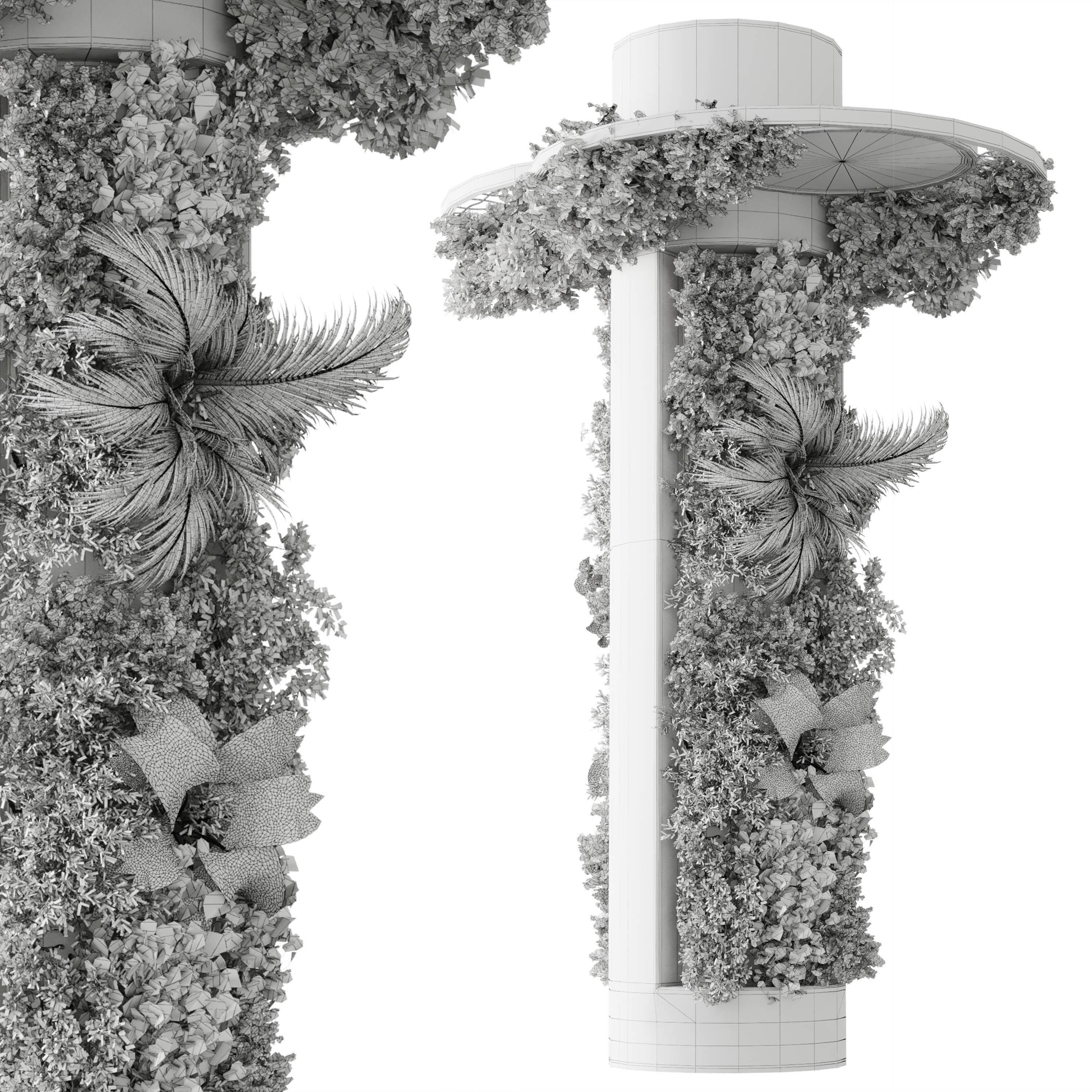 Column plant - pillar plant with ceiling light 06 Low-poly 3D model_6