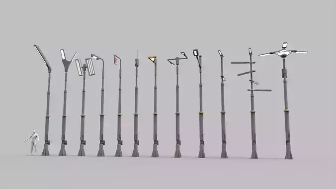 Sci fi street lighting 10 3D model